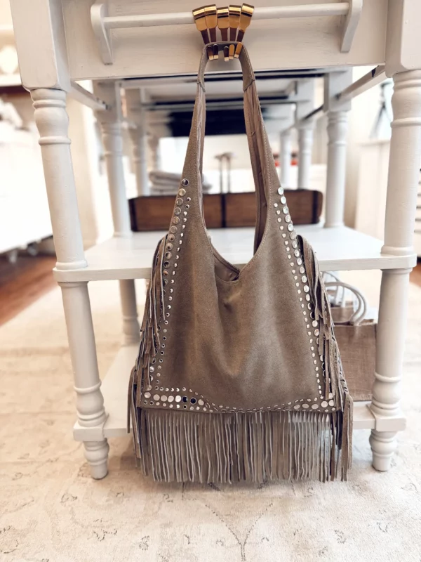 Sac en daim à franges – taupe (L)