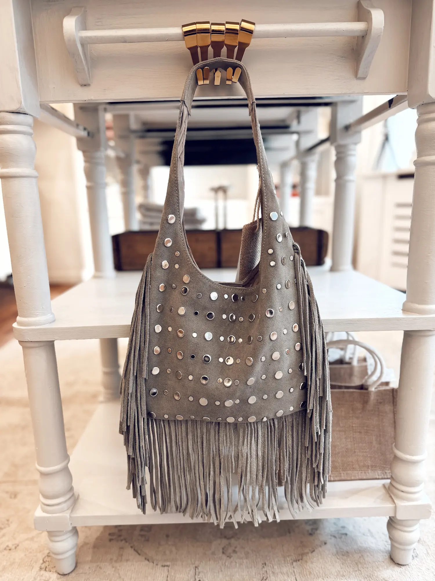 Sac en daim à franges – gris (M) – Image 2