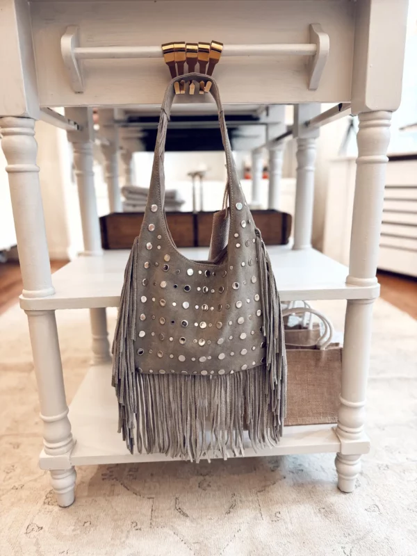 Sac en daim à franges – gris (M)