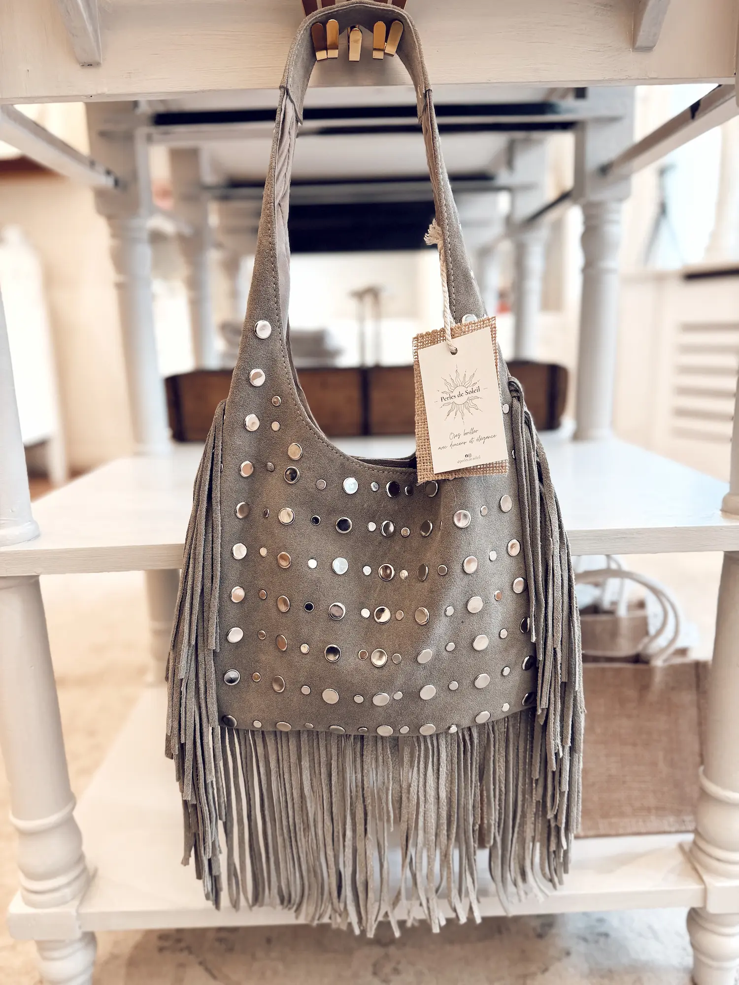 Sac en daim à franges – gris (M) – Image 3