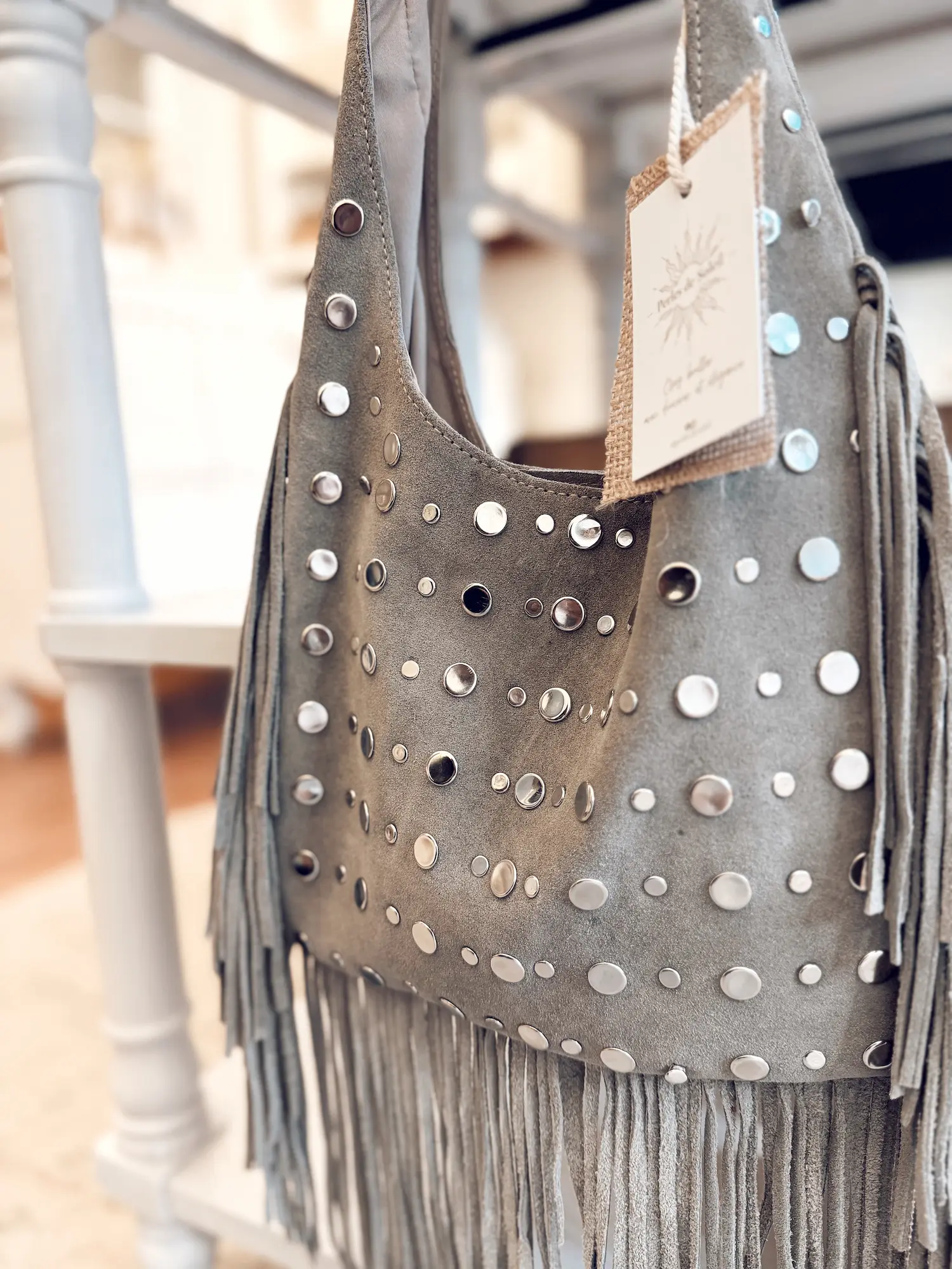 Sac en daim à franges – gris (M) – Image 4