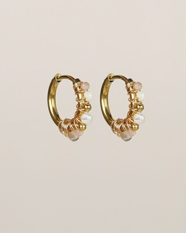 Petites boucles d'oreille créoles - Pierre de lune blanche