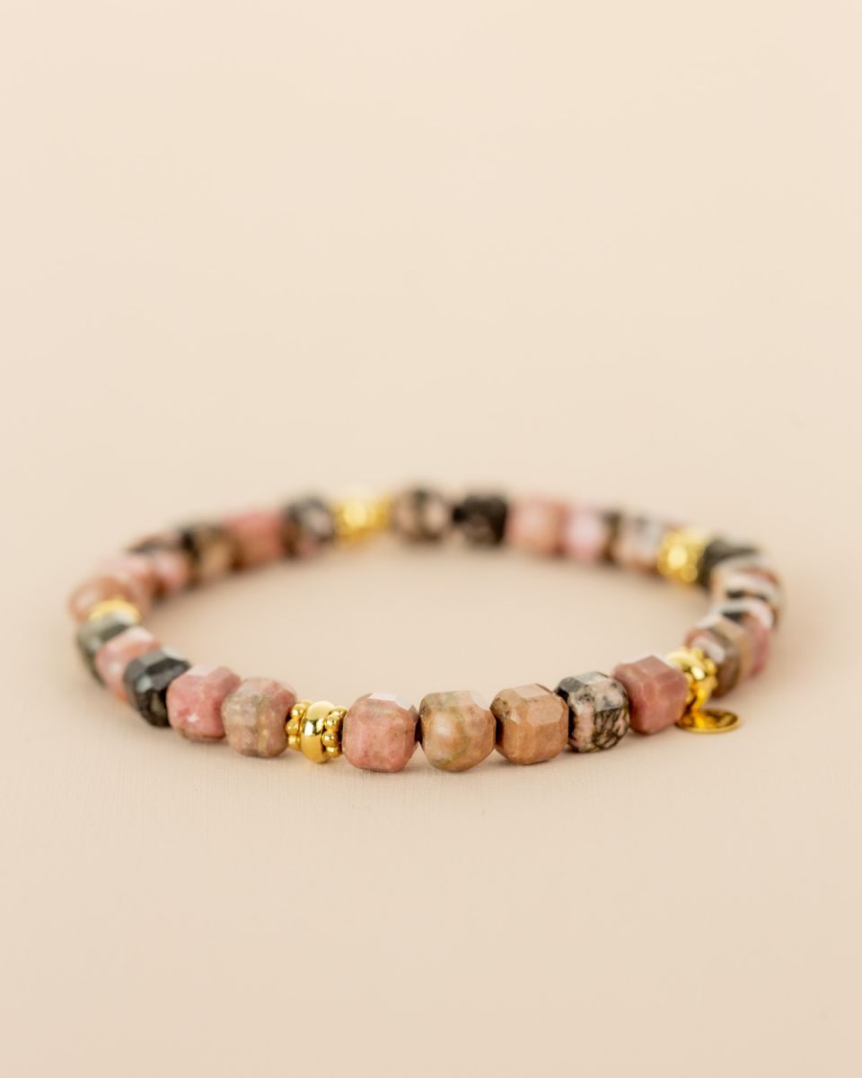 Bracelet rhodonite - perles carrées