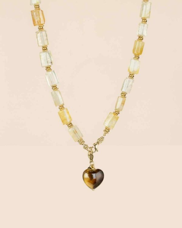 Collier Citrine – pendentif cœur oeil de tigre