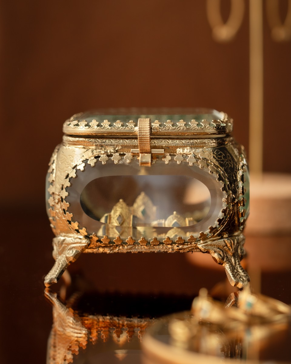 Boîte à bijoux en verre et laiton doré – petit modèle