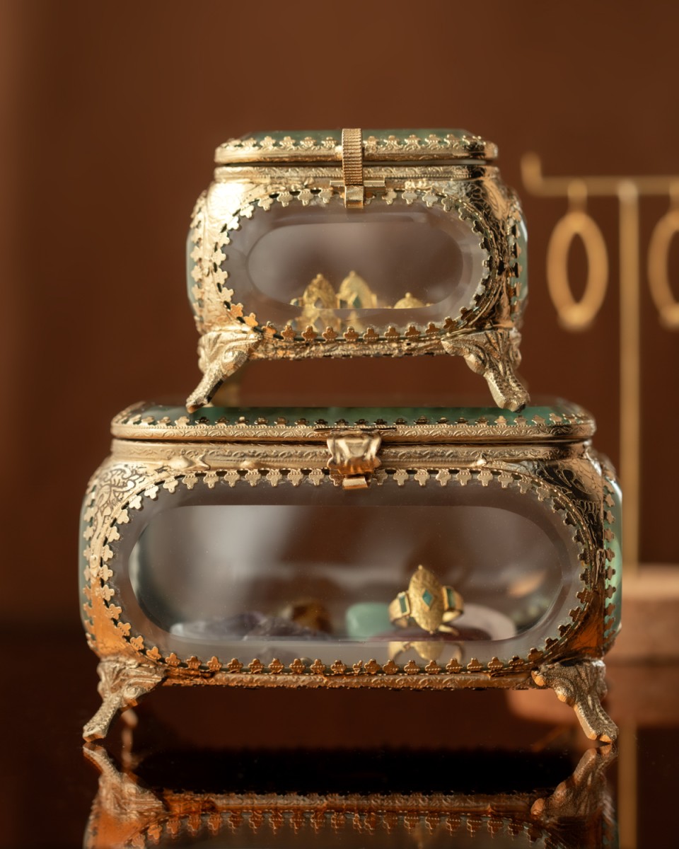 Boîte à bijoux en verre et laiton doré – petit modèle – Image 2