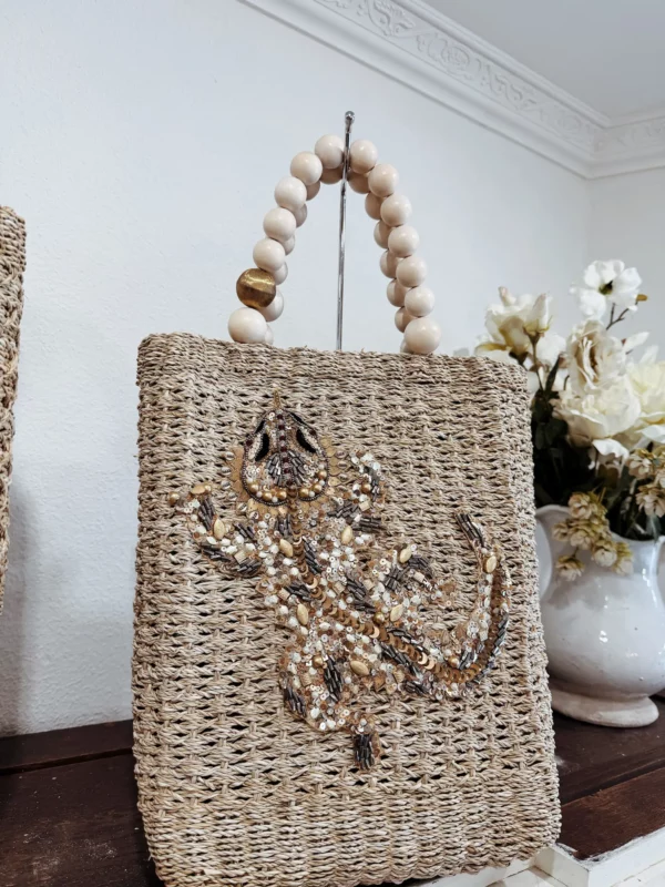 Sac en panier brodé de perles - L
