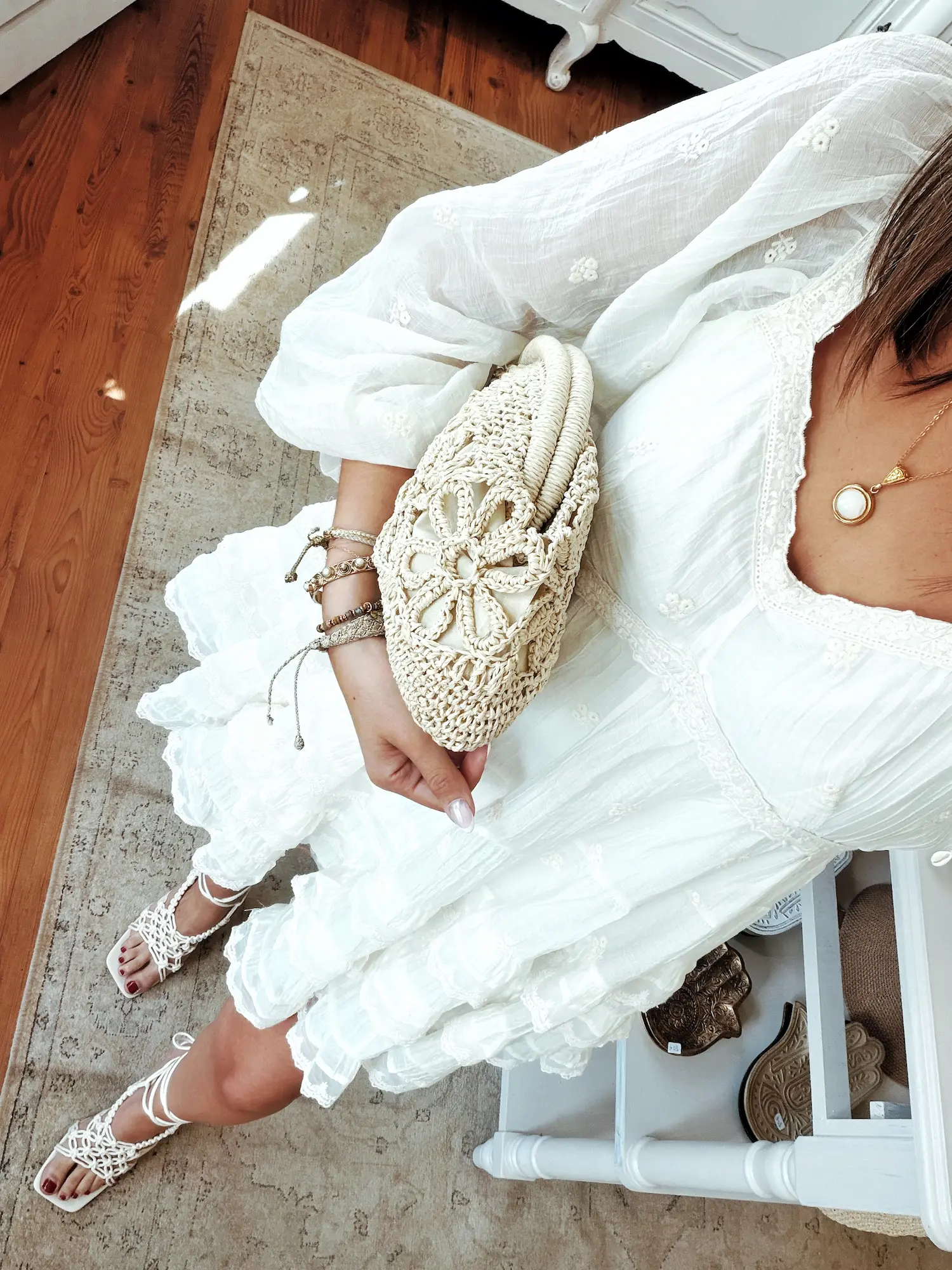 Sac pochette en raphia - beige – Image 6
