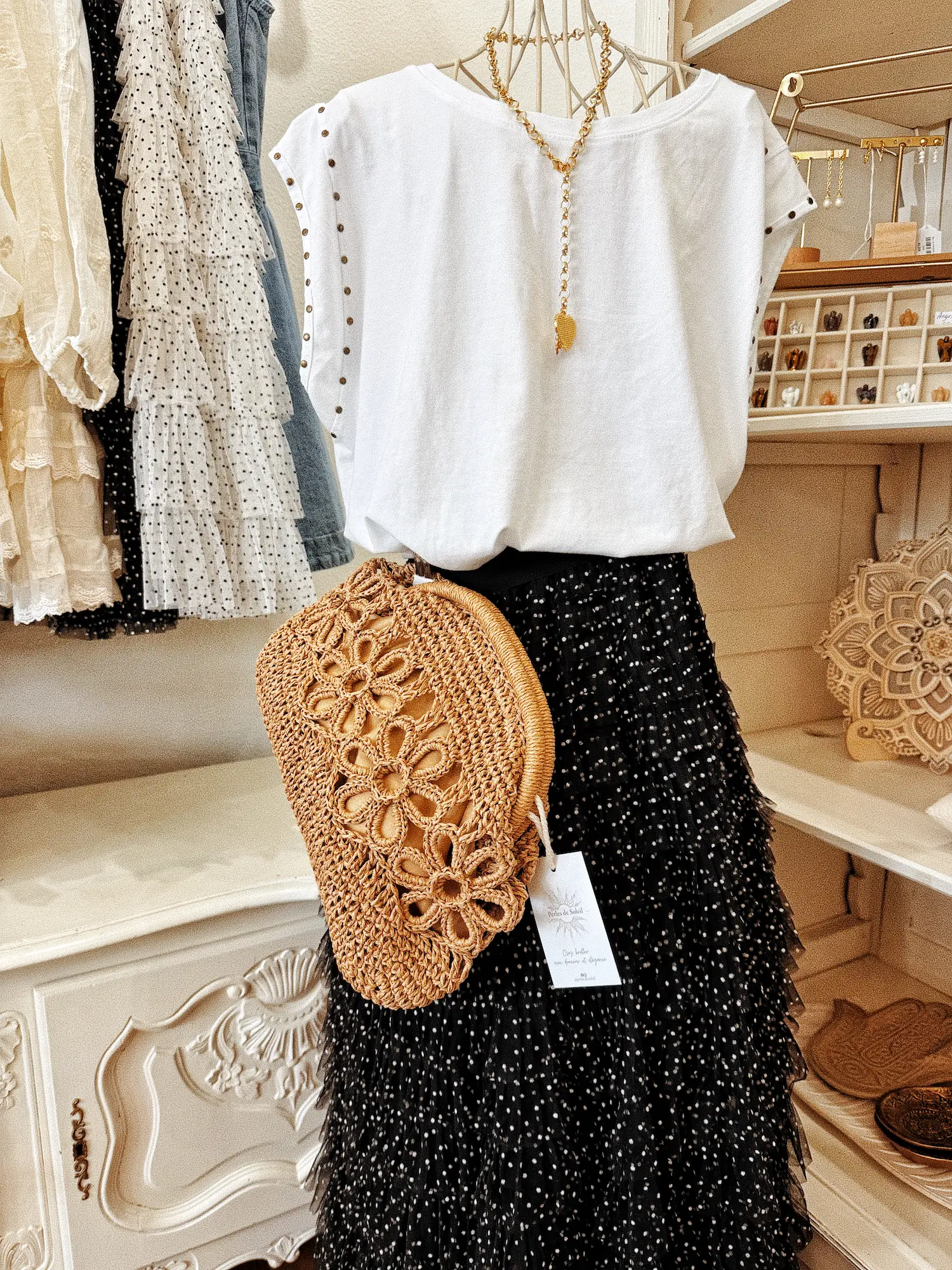 Sac pochette en raphia - camel – Image 4